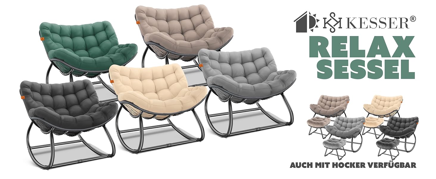 Крісло-гойдалка KESSER XXL для вулиці та дому, зелений, до 150 кг, з подушкою, ергономічне, для саду та балкону