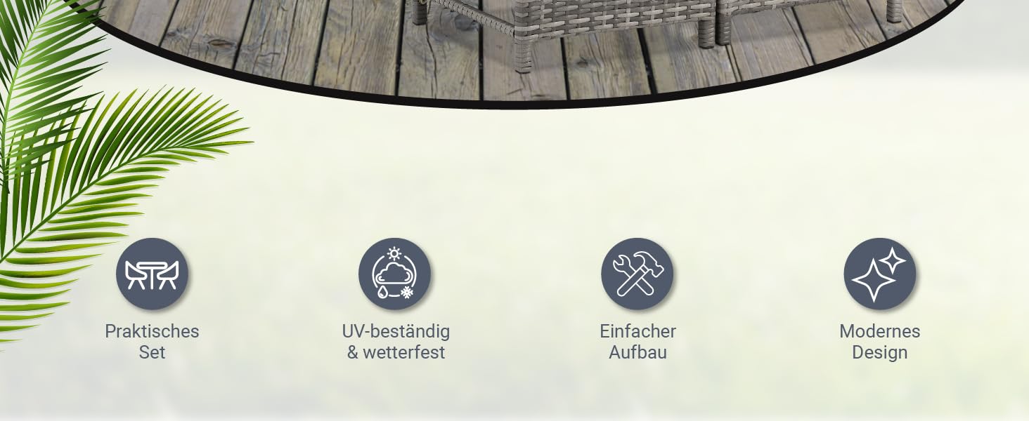 Набір садових меблів Juskys Jamaika 2в1: стіл та диван-крісло для балкона/саду - сірий