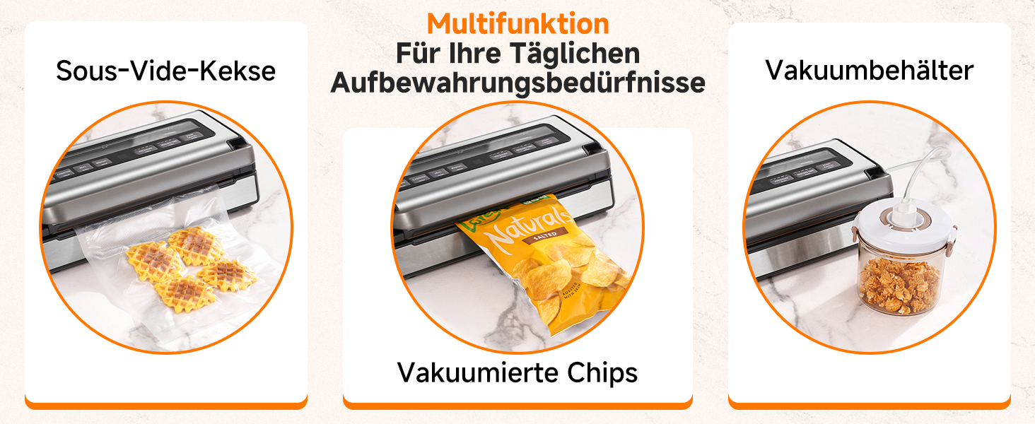 Вакууматор для продуктів 9-в-1 з потужністю 95 кПа, регулюванням часу та тиску, функцією пам'яті, подвійним запаянням, вбудованим різаком та відсіком для пакетів, корпус із нержавіючої сталі, у комплекті 2 ролини та шланг