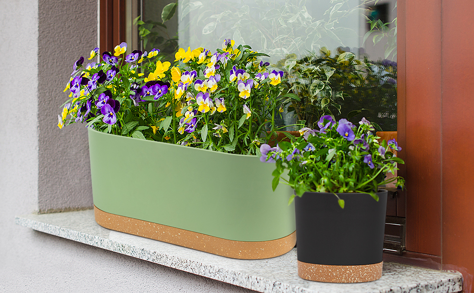 Набір горщиків для квітів QCQHDU 2 шт. з дренажними отворами та знімним дном, підставки, темно-сірий, 40.6 см