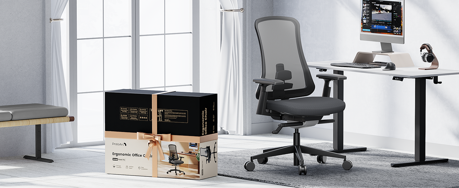 Офісний стілець ProtoArc Flexer Pro чорний з регулюванням глибини сидіння та дихаючою спинкою