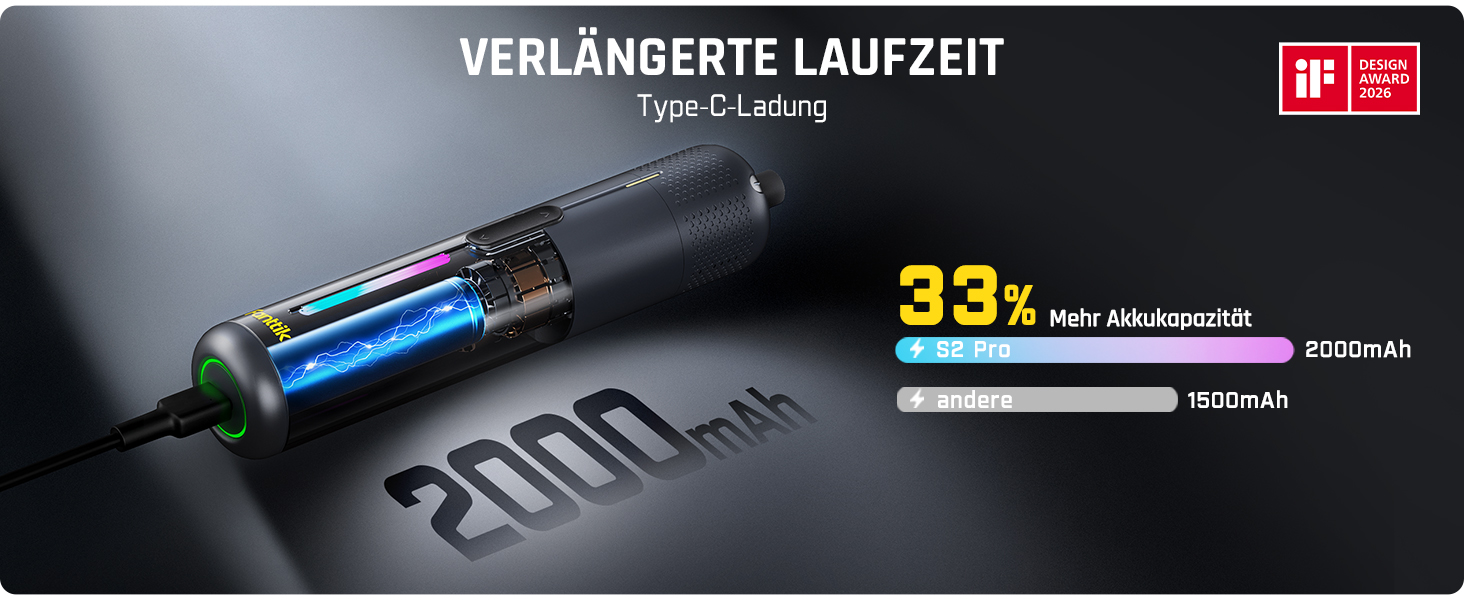 Акумуляторний шуруповерт Fanttik S2 Pro 3.7V, 7 моментів (0.5-6 Нм), 20 біт, адаптер 90°, для меблів та ремонту