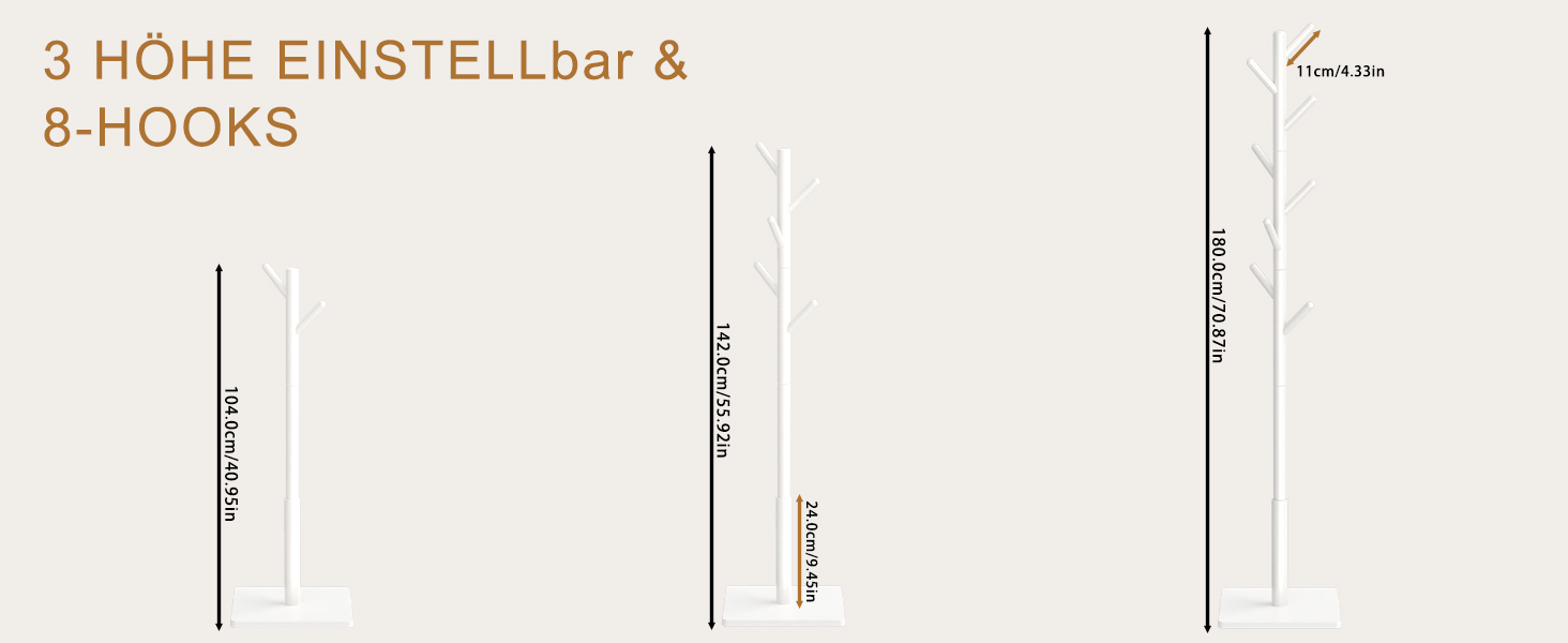 Дерев'яна вішалка для одягу Yawinhe, 180 см, 8 гачків, 3 рівня, для передпокою