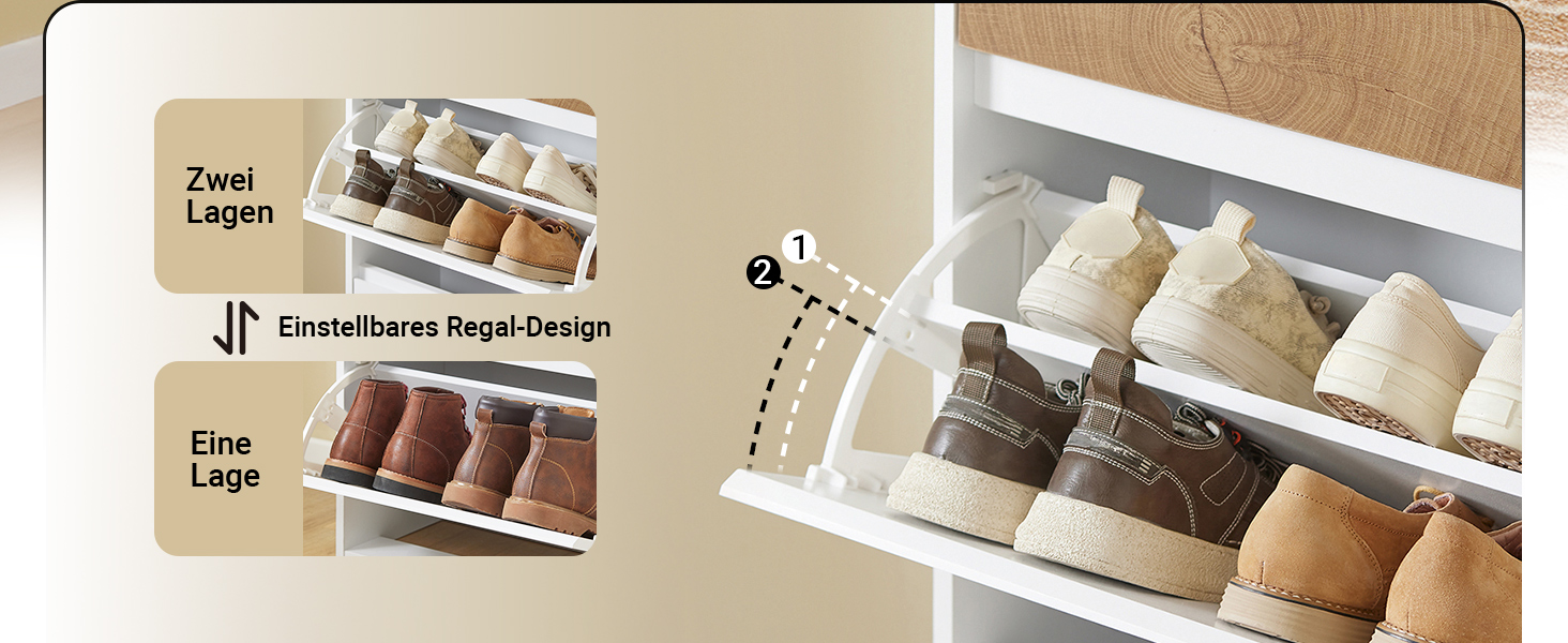 SoBuy Взуттєва шафа з 2 відкидними дверцятами, полиці та ящик, білий, 61x100x26 см, FSR165-W