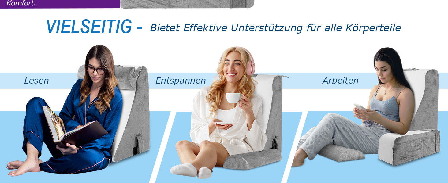 HOMCA Подушка для читання та відпочинку в ліжко та на диван з знімною подушкою для шиї та підлокітником, подушка для спини, настінна подушка, багатофункціональна подушка-клиновид для читання, роботи та перегляду телевізора (36x40x48 см)