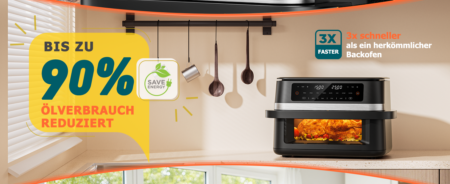 Фритюрниця без олії Heißluftfritteuse Double Stack 12L з подвійними камерами, 10 програм, сенсорний екран, таймер, чорна