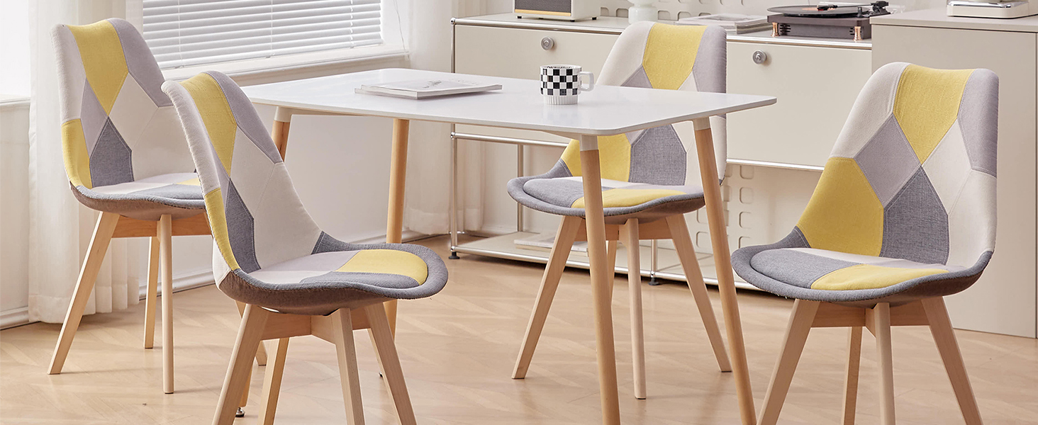 Набір обідніх стільців 6 шт., масивні дерев'яні ніжки, знімні подушки, кухонні стільці, сучасний дизайн (6 шт., світло-коричневий patchwork)