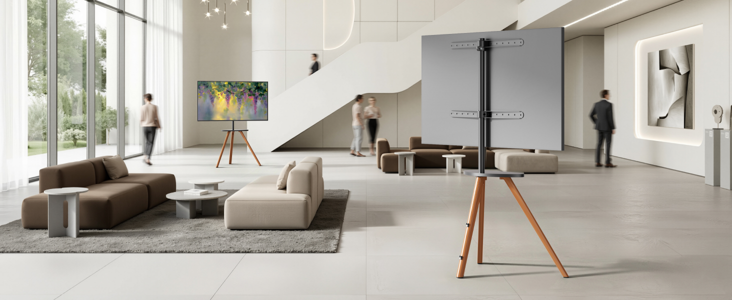 Стійка для телевізора PEGZONE 45-65 дюймів LCD LED OLED до 40 кг, дерев'яна тринога з поличкою, регульована по висоті та куту нахилу, VESA 600x400 мм