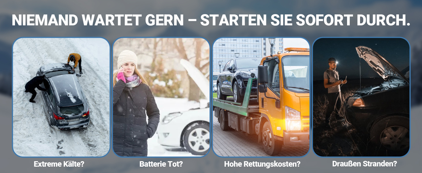 Powerbank з компресором Starthilfe 6500A: акумулятор для автомобіля 12V з повітряним насосом, стартер-бустер (9.0L бензин/8.5L дизель), LED 500 Lumen (чорний), піковий струм 7000A