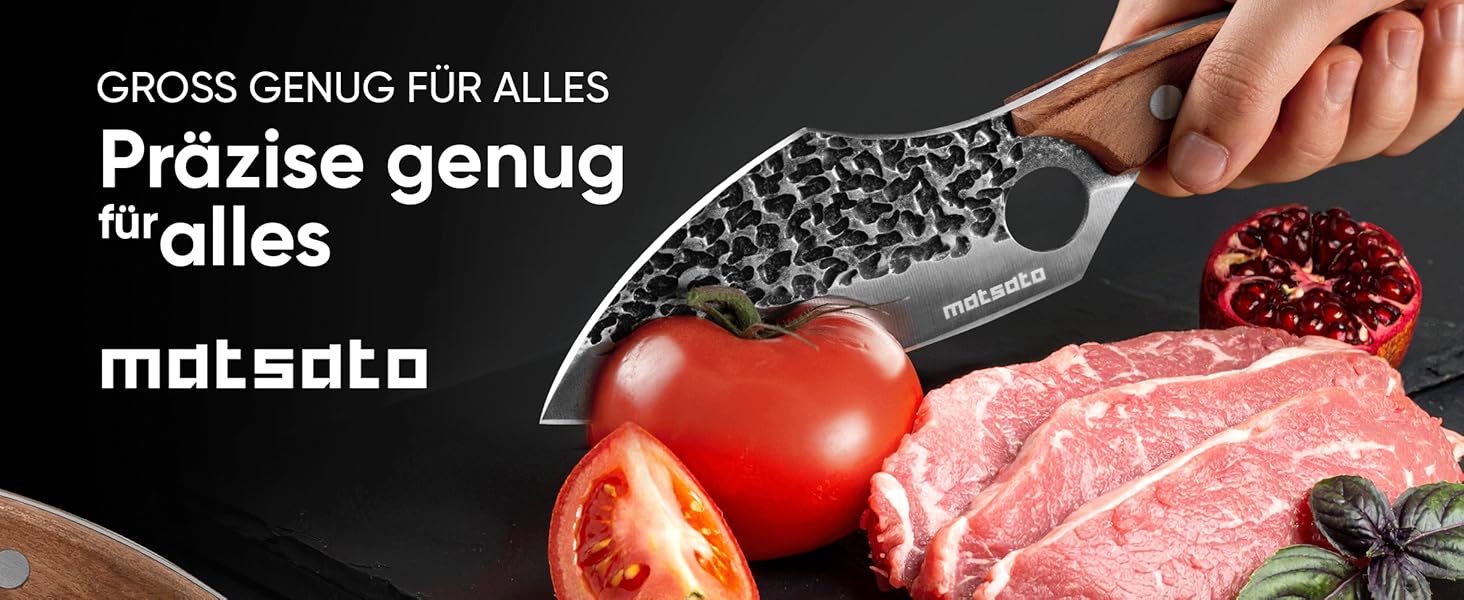 Японський ніж кухарський Matsato Damast з отвором для пальця, з дамаської сталі, універсальний для м'яса, овочів та риби, гострий та довговічний