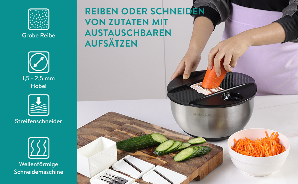 Salatschleuder Navaris з нержавіючої сталі: сушарка для салату з кришкою та ситом - сушарка для салатів