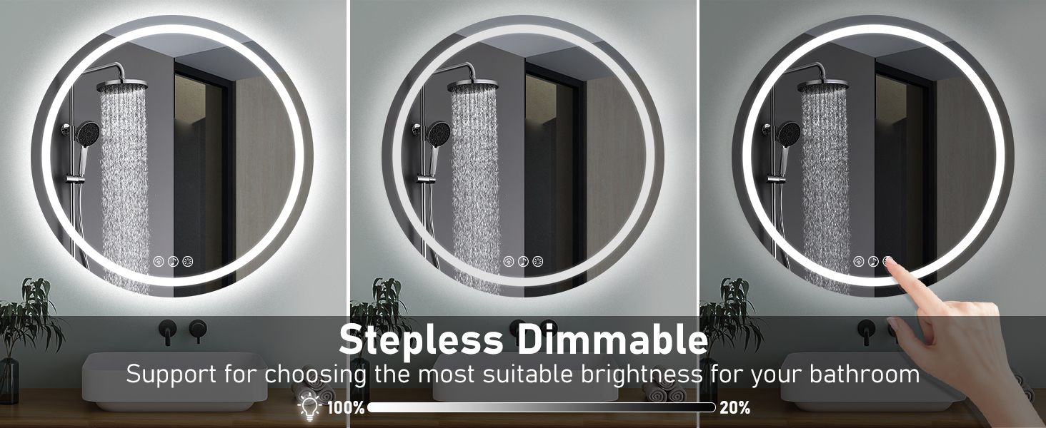 Дзеркало для ванної кімнати з підсвічуванням, 60 см, кругле, з антизапарюванням, регульоване, 3 кольори світла (80x80 см, Bluetooth, антизапар, диммування, 3 кольори)