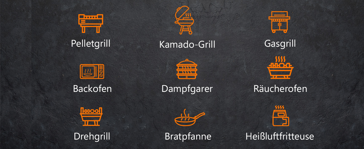 Бездротовий термометр для м'яса AIRMSEN з LCD-дисплеєм, водонепроникний (IPX8), для приготування на грилі, в духовці та BBQ, Bluetooth, 150м, керування через додаток, керамічна ручка, для гриля, духовки та BBQ, колір: дерево