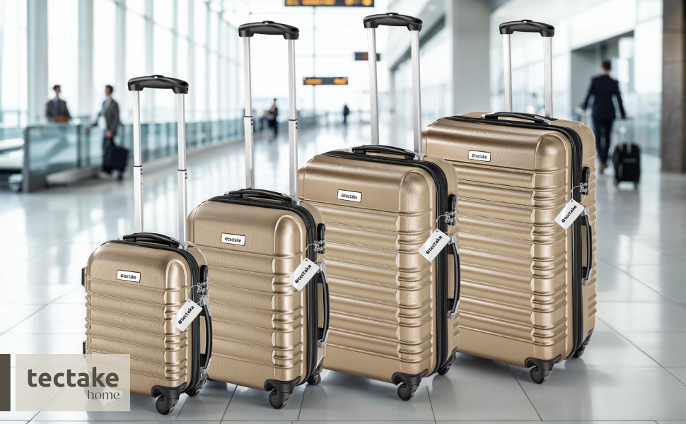 Набір валіз Tectake® 4шт з ABS пластику, S-M-L-XL, з колесами, телескопічним ручками та замком, + ваги та аксесуари для валіз, колір шампань