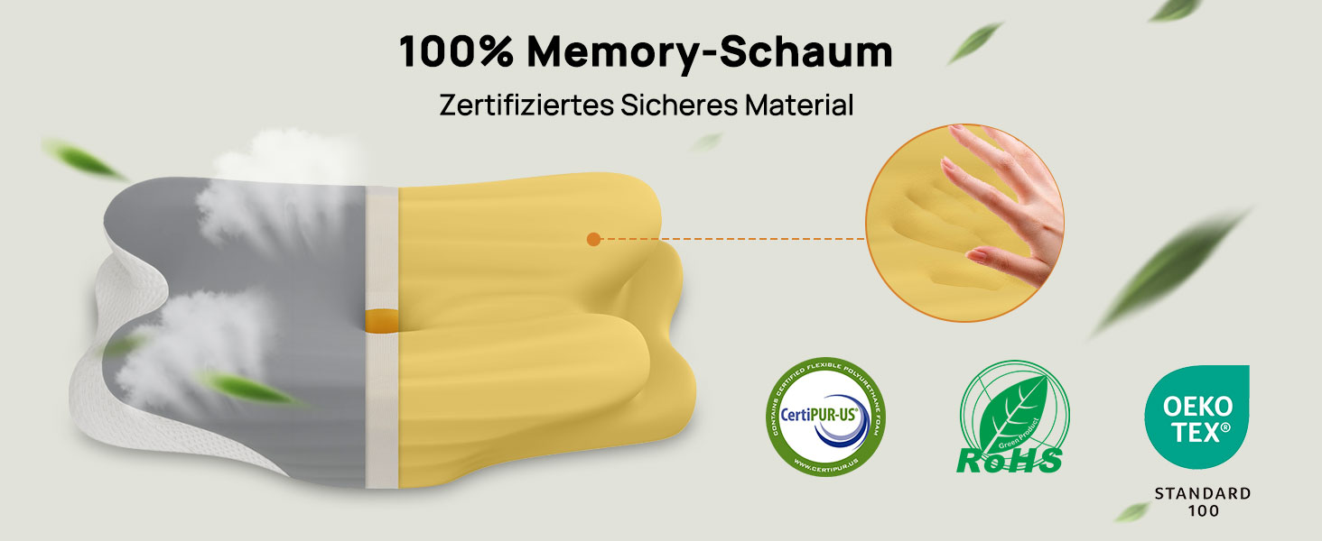 Подушка для шиї Feagar з Memory Foam, ергономічна, 2 висоти (8/12 см), сіра. Підтримка шиї та плечей