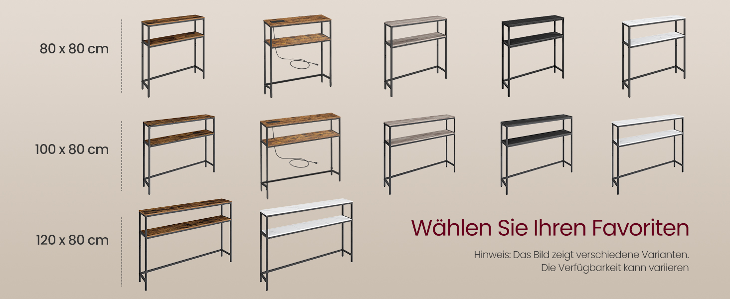 Консоль VASAGLE - вузький столик для вітальні/коридору з 2 полицями, 20 x 100 x 80 см, сіро-чорний, LNT131B22