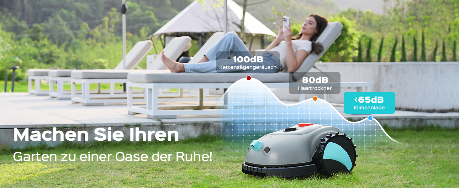 Робот-газонокосачка V100 без обмеженого кабелю з камерою, уникнення перешкод, навігація Vision, акумулятор 4 Ah, 150㎡, запасні леза, спіральне косіння (світло-сірий)