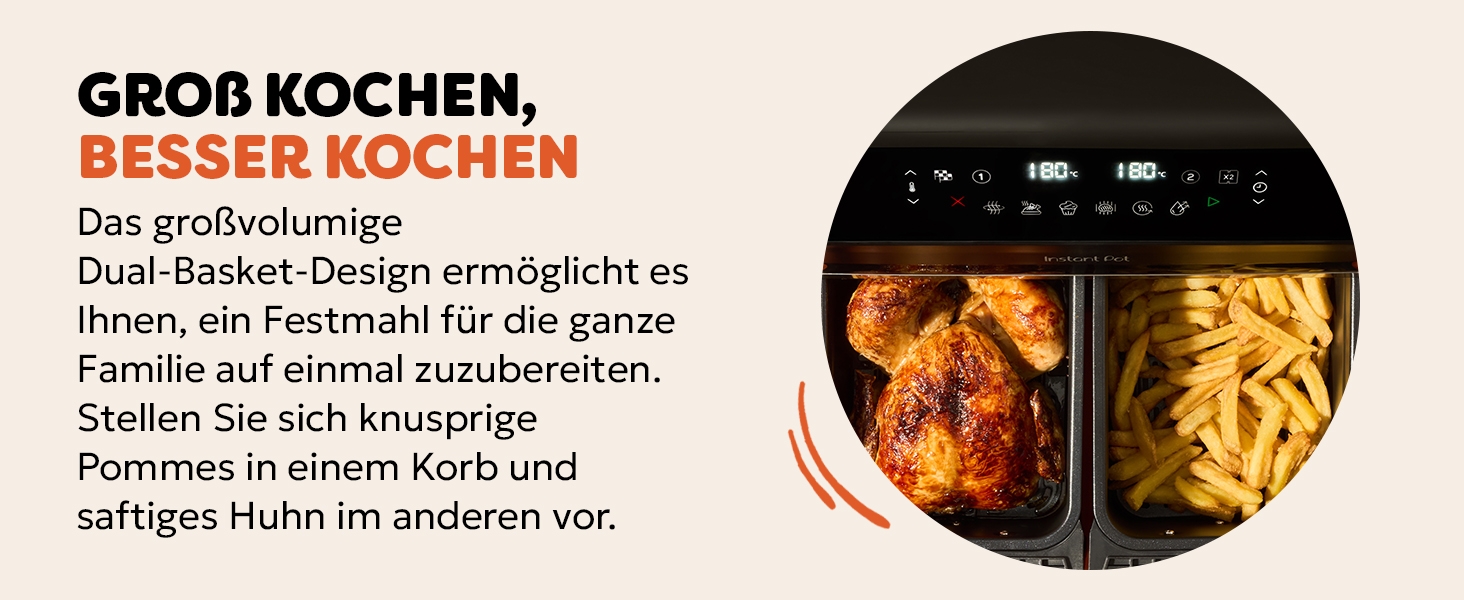 Фритюрниця повітряна Instant Pot Vortex Compact Trüffel Grau 5 л з кошиком, сімейна, 4-в-1: фритюрниця, сушарка, духовка, підігрівач, антипригарне покриття, легко чиститься, можна мити в посудомийній машині. Колір: Трюфель (8 л, Чорний)