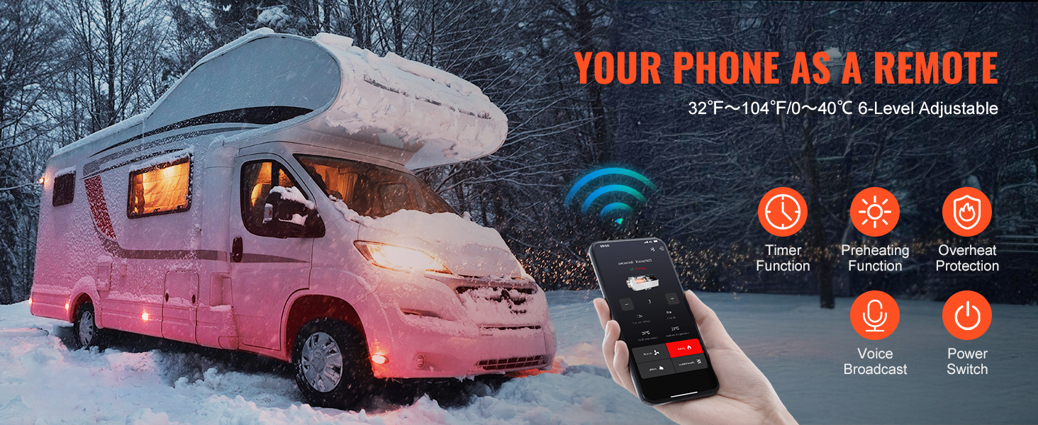 VEVOR 8 кВт дизельна піч опалення 12/24 В з Bluetooth, пультом дистанційного керування та CO-датчиком, швидко нагрівається, портативна, горизонтальна, маскувальна