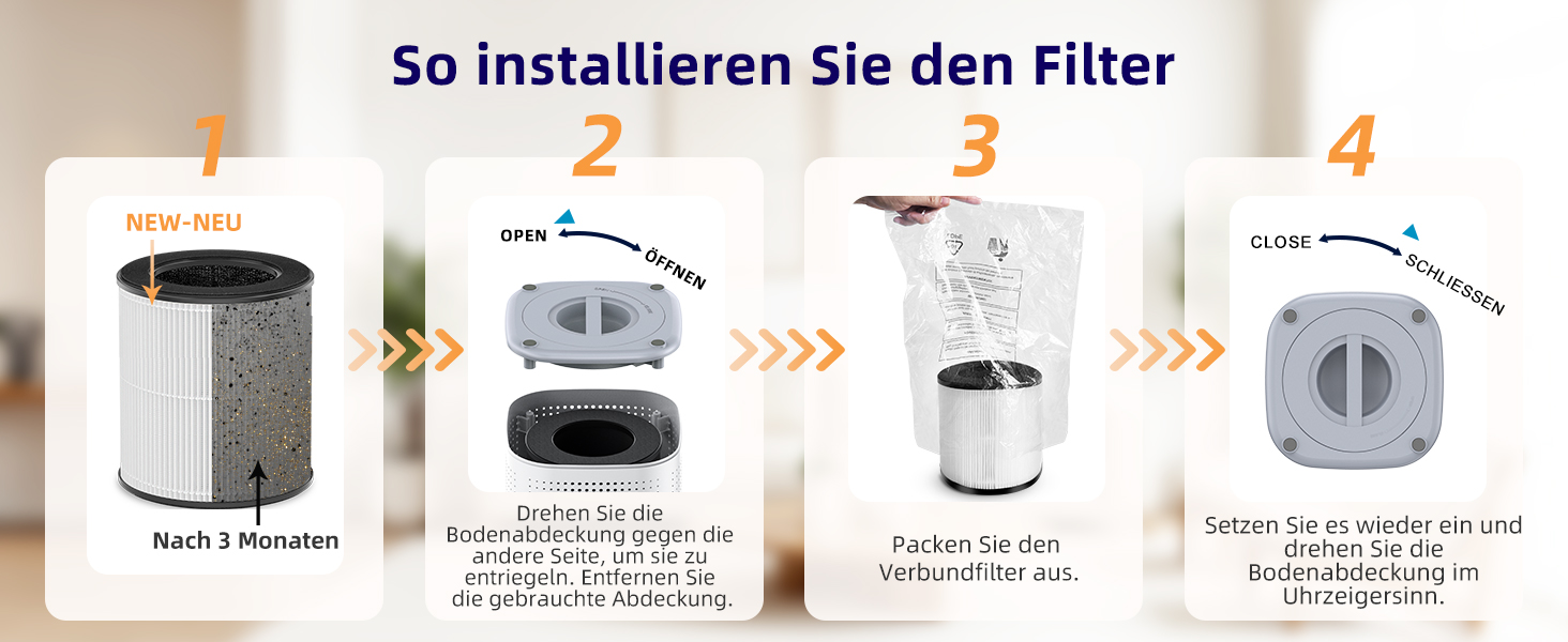 Повітряочисник для великих спалень до 70 м² з CADR 223 м³/год, тихий H13 HEPA повітряочисник з режимом сну 15 дБ, 3-в-1 фільтр видаляє 99,97% пилку, пил, шерсть тварин, запахи