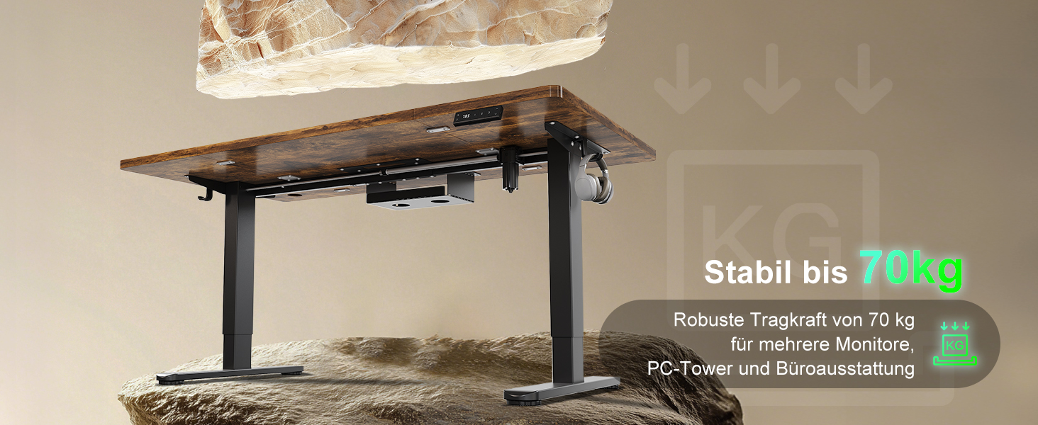 Регульований стіл Devoko 200x80 см з USB-C, електричний, мобільний, з органайзером для кабелів, білий/вінтажний коричневий