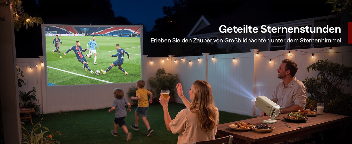 Портативний проєктор Aurzen Boom Air Mini з Google TV та Netflix, 4K, USB-C, Smart, Dolby Audio, WiFi, Bluetooth, автофокус TOF, поворотний штатив, кремово-білий