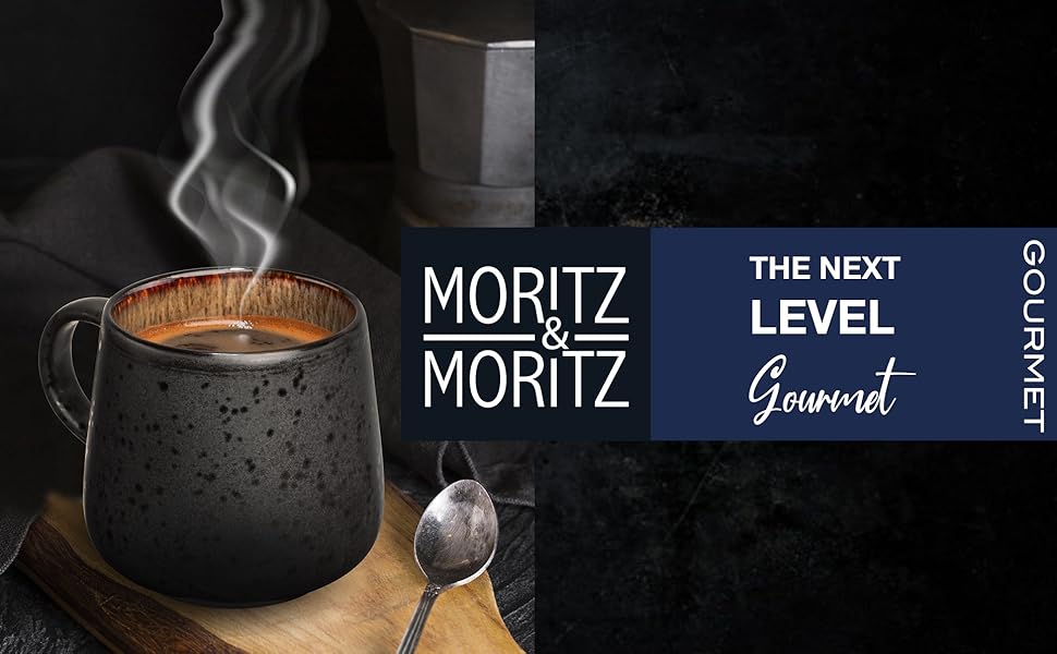 Набір з 4 чашок Moritz & Moritz SOLID - кольорові, чорний екстер'єр, з кераміки, для кави, чаю, мікрохвильова піч, безпечно мити в посудомийній машині