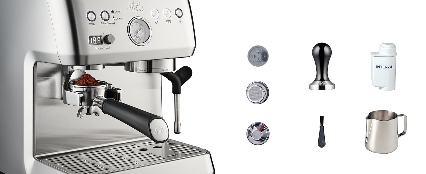 Кавомашина Solis Grind & Infuse Perfetta 1019 з вбудованою кавомолкою та функцією приготування еспресо, капучино та гарячої води - нержавіюча сталь