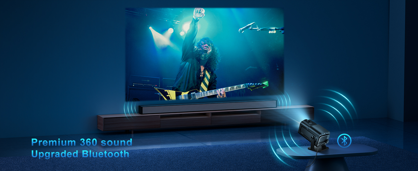 Портативний проєктор Mini Beamer 4K з підтримкою WiFi 6 та Bluetooth 5.4. Підходить для Android 11, HDMI, TV Stick, Laptop. Автоматична корекція траєкторії, обертання 360° (HY320)