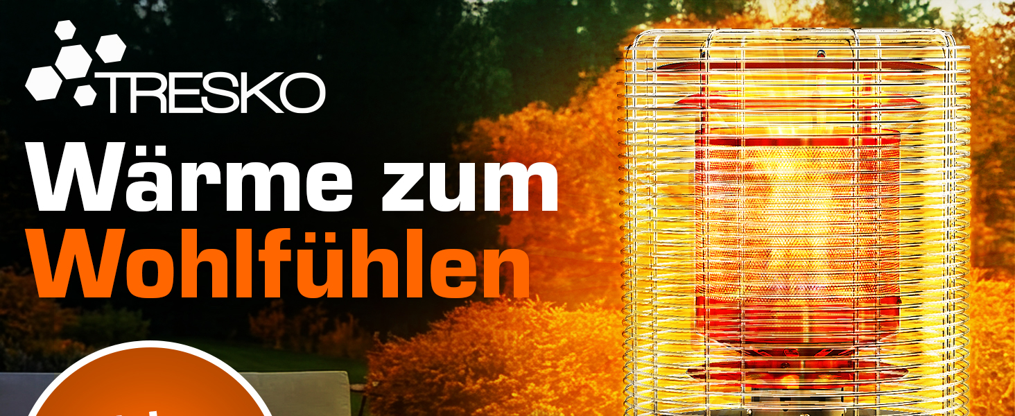 Газовий обігрівач TRESKO® 11 кВт на колесах | Обігрівач для тераси, балкона та саду | Газовий нагрівач-гриб з шлангом та регулятором (сріблястий)
