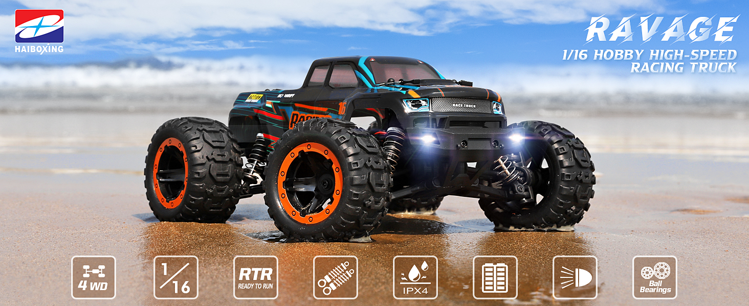 Радіокерований позашляховик HAIBOXING 1:16 4WD 36 км/год - швидкісний монстр-трак, водонепроникний, для дітей та дорослих