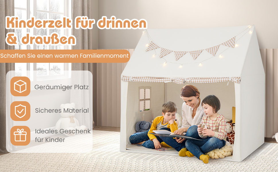 Дитячий намет GOPLUS з м'яким килимком, зірочками та китицями, ігровий будиночок для дому та вулиці з вікнами, дверима та кишенями, для дітей від 3 років (Рожевий)