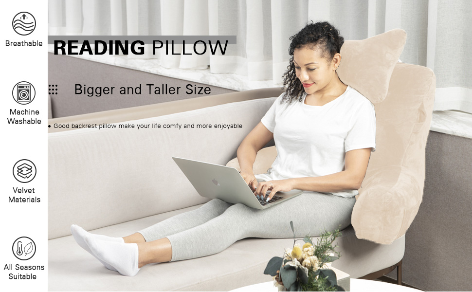 Велике крісло-мішок для читання, 78,7 см, з підголовником та підлокітниками, спинка для читання та відпочинку, сірий (бежевий, середній)