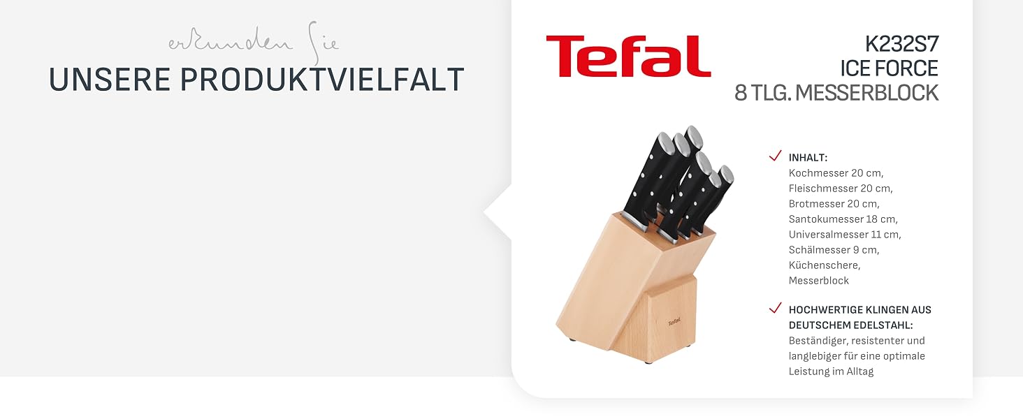 Набір кухонних ножів Jamie Oliver від Tefal з підставкою, 6 предметів: кухонний, сантоку, для хліба, універсальний та ніж для чищення, сталь з криозагартуванням, блок з акації, коричневий, K267S556