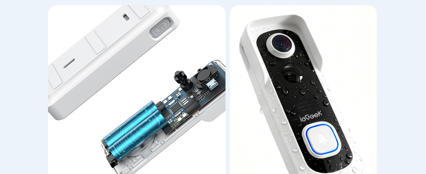 Відеодзвінок ieGeek 2K з камерою, бездротовий, IP66, AI-розпізнавання руху, нічне бачення, без підписки, сумісний з Alexa, Wi-Fi 2.4GHz, з внутрішнім дзвінком (білий)