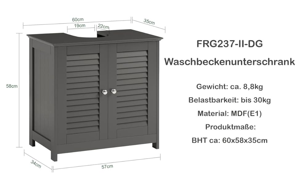 Тумба під умивальник SoКупити FRG237-II-W, темно-сірий, BHT 60x58x35см (Довгий виріз)