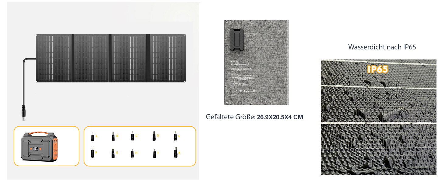 Повербанк Powkey з сонячною панеллю 99Wh/27000mAh, 40W, 100W, 230V AC, USB-A/USB-C, для кемпінгу, чорно-помаранчевий R100+YT40
