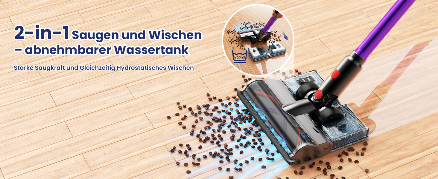 Бездротовий пилосос Linkfly A12 з функцією миття підлоги, 8-в-1, 48Kpa, 550W, 70Min, сенсорний екран, контейнер 1,5L, док-станція для стін, підходить для килимів/авто/шерсті домашніх тварин, фіолетовий