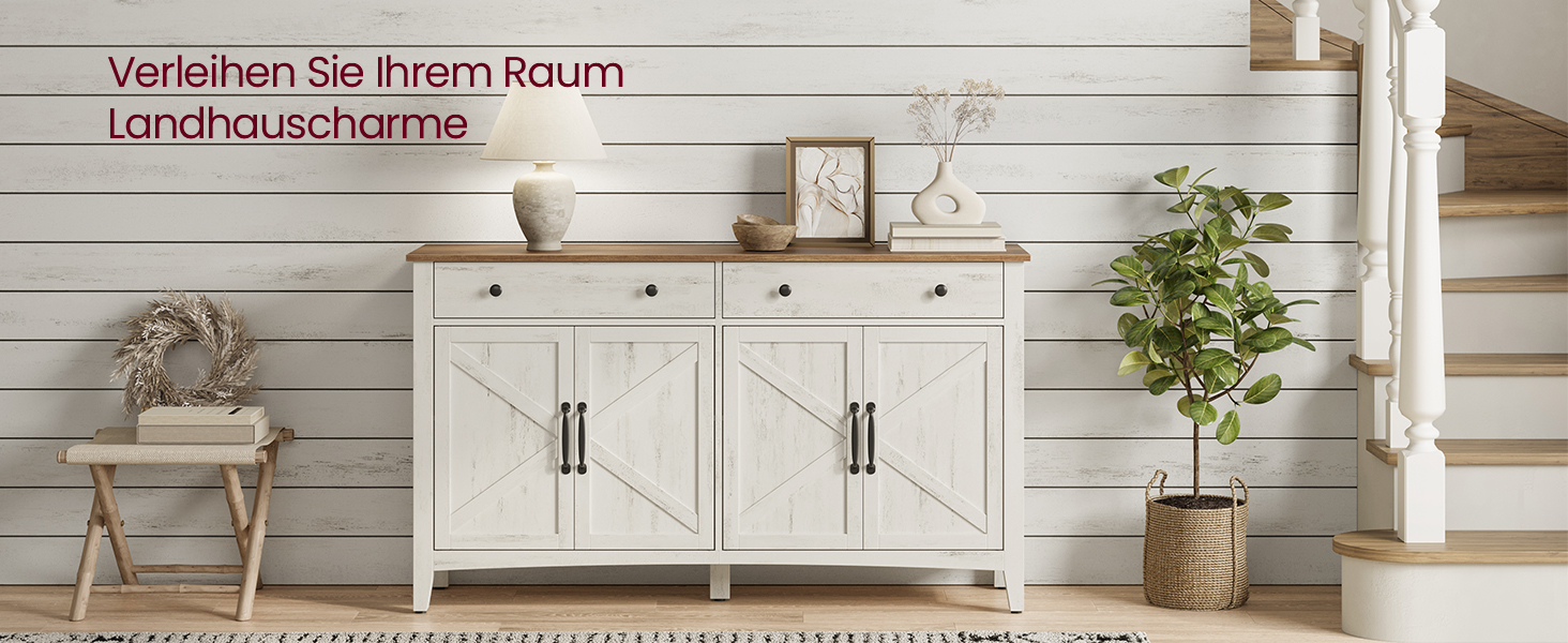 Шафа VASAGLE для кухні, комод з шухлядами, шафа для зберігання з дверцятами, регульована полиця, стиль кантрі, для вітальні, кухні, їдальні, 40 x 140 x 80 см, вінтажний білий + медовий колір BBK381W02