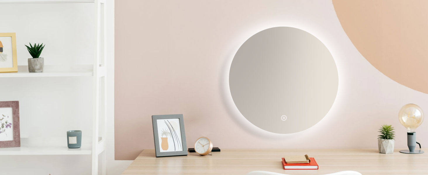 Круглий LED-дзеркало для ванної кімнати S'AFIELINA 60см з підсвічуванням та сенсорним вимикачем, регулювання кольору світла (тепле, нейтральне, холодне), диммування