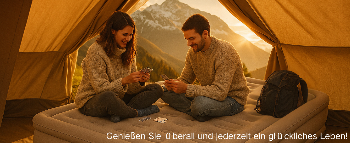 Надувне ліжко 2 персони, самонадувна повітряна матрац з портативним насосом, преміум тканина, антизносне та антишум, для кемпінгу або дому