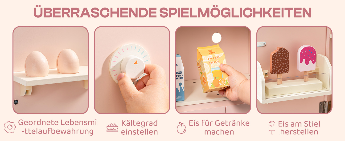Дерев'яна іграшкова кухня ROBUD для дітей з реалістичним аксесуаром, набір іграшкової кухні з багатьма функціями, сучасний дизайн, подарунок від 3 років (холодильник)