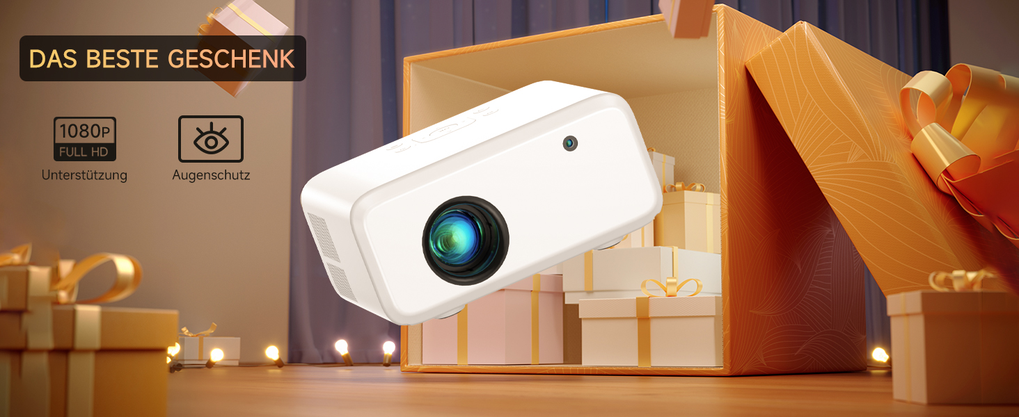 Міні проєктор VISULAPEX V3PRO: 12000LM, 1080P, WiFi, 5G, Zoom, для телефону, TV Stick, X-Box, ноутбука, білий