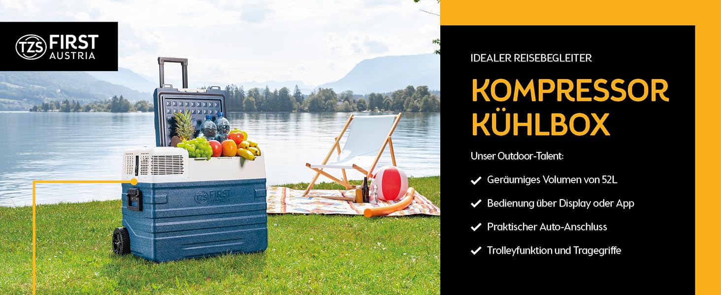 Автомобільний компресорний холодильник First Austria 43л (-20°C) Bluetooth, 12/24V, 100-240V, синьо-сірий