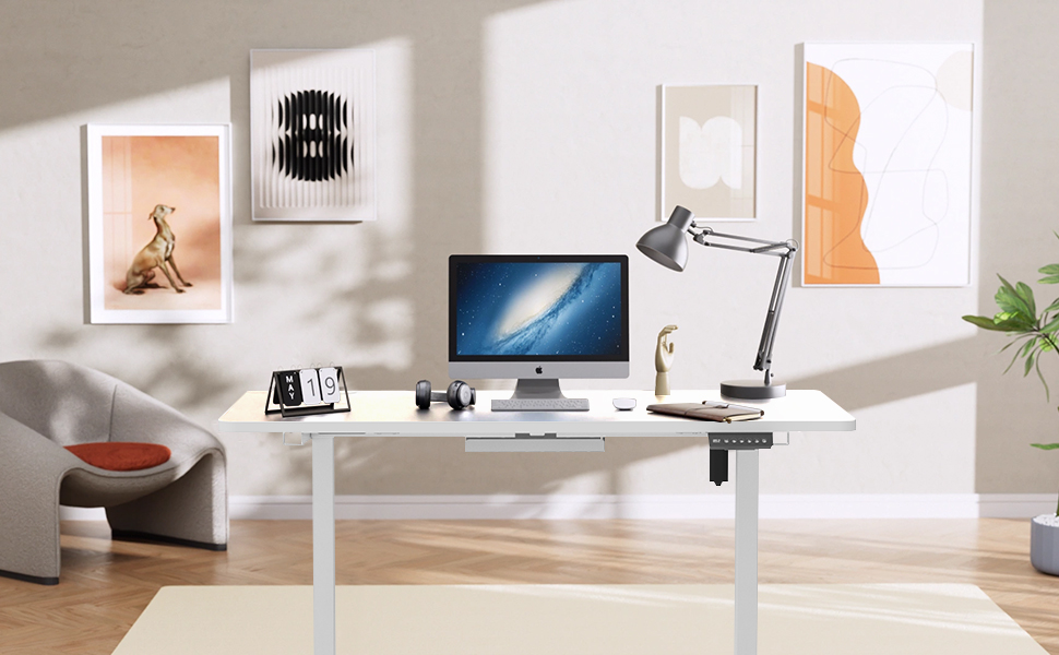 Регульований стіл Homall 100x60 см з USB-портом, комп'ютерний стіл для дому та офісу, ергономічний (білий)