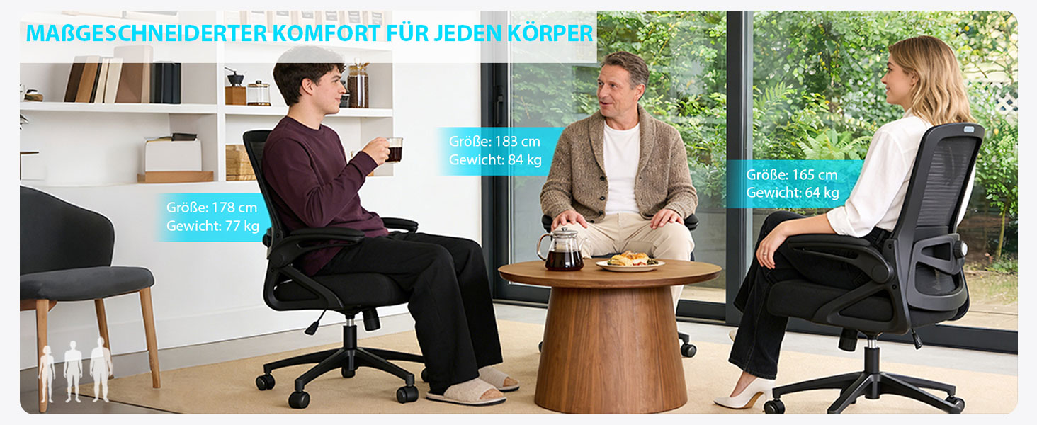 Ергономічне крісло для офісу, комп'ютерне крісло з регульованою 4D поперековою підтримкою, поворотне крісло з відкидними підлокітниками, крісло з функцією нахилу 90°-125°, сітчасте крісло до 130 кг, чорне