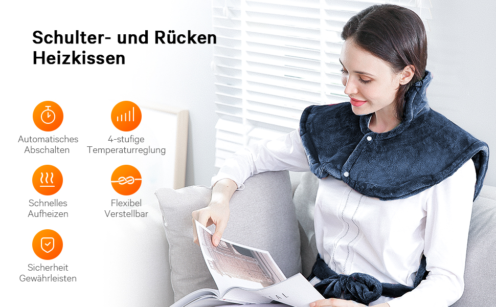 Електричний нагрівальний килимок для спини, шиї та плечей 60 x 85 см, 4 температурні режими, з автовимкненням та захистом від перегріву, можна прати в машині (Блакитний)