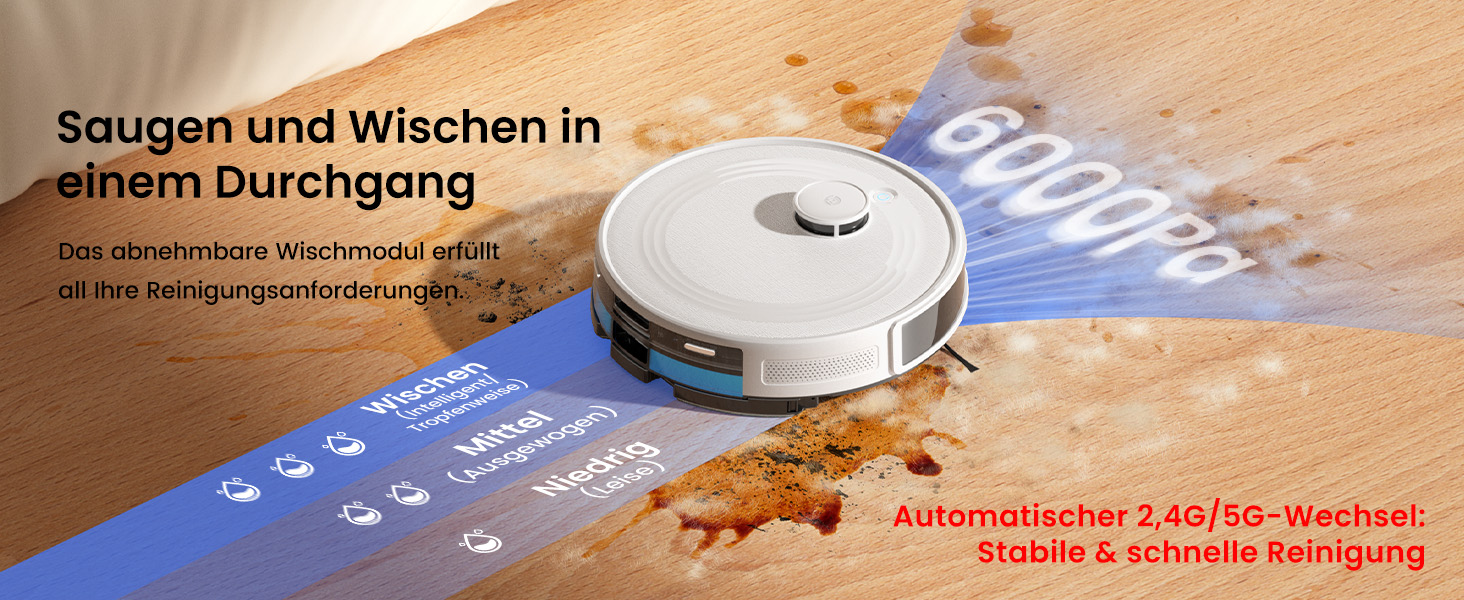 Робот-пилосос LEFANT M2Plus з функцією миття підлоги, 6000Pa, LiDAR-навігація, самоочищення, ідеальний для видалення шерсті тварин