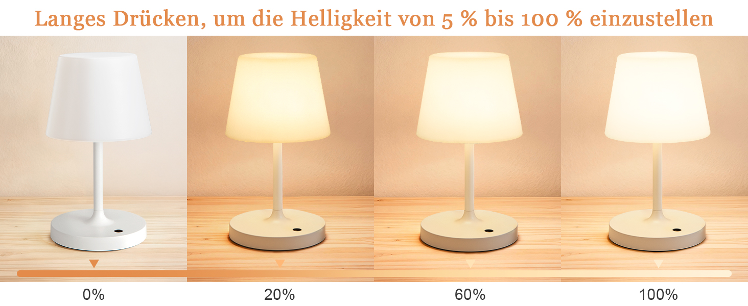 LED настільна лампа бездротова, торшер з торканням, лампа на акумуляторі з регулюванням яскравості та функцією пам'яті, торшер для спальні, кав'ярні, на вулицю (білий)