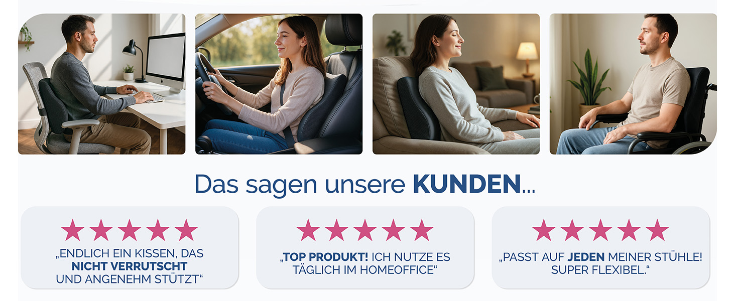 Ергономічна подушка під спину Blumtal з ефектом пам'яті (Memory Foam), підтримуюча подушка під поперек з чохлом OEKO-TEX